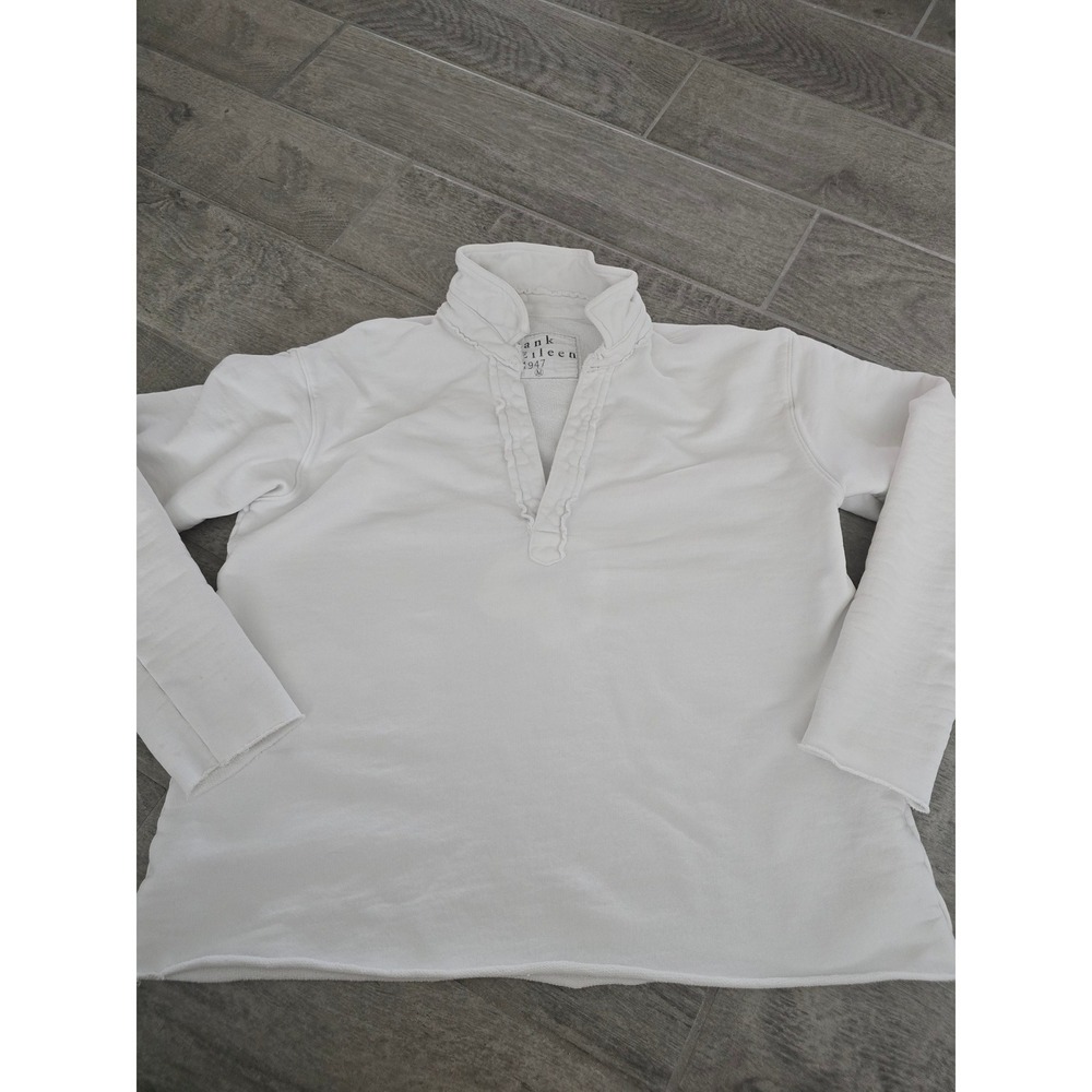 Frank & Eileen Patrick Popover Henley White Cotton French Terry Sweatshirt M